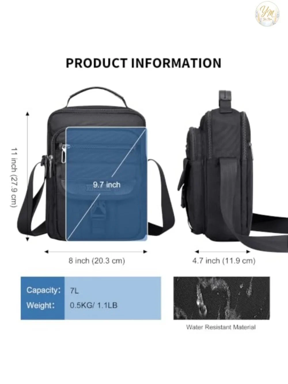 WITZMAN Men's Small Nylon Crossbody Messenger Bag with Adjustable Strap